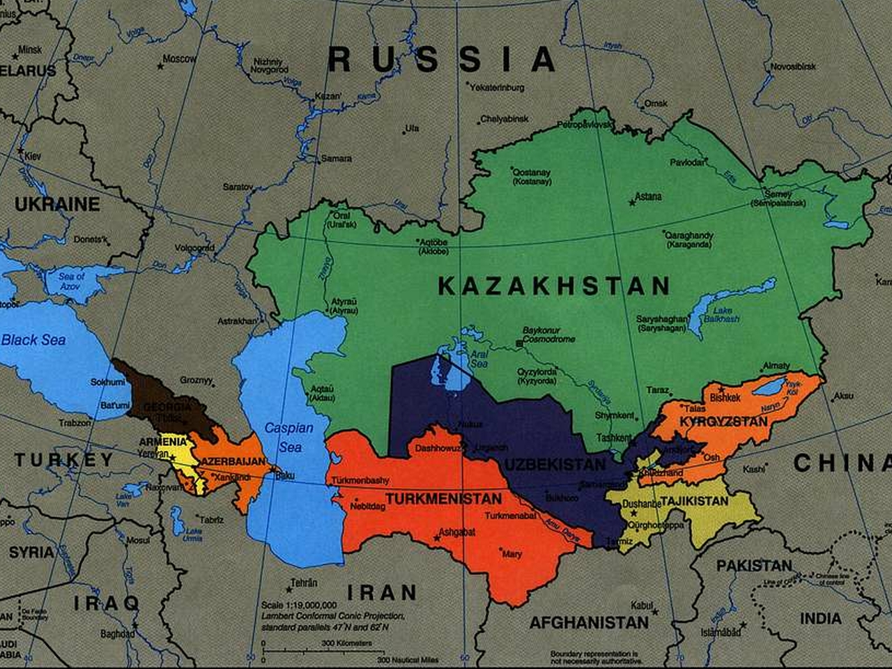 Карта россии средней азии