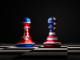 Фото с сайта <a href="https://www.freepik.com/free-photo/battle-usa-north-korea-flag-which-print-screen-pawn-chess-america-north-korea-have-military-nuclear-conflict-business-sanctions-concept-by-3d-render_23901402.htm">Image by DilokaStudio</a> on Freepik